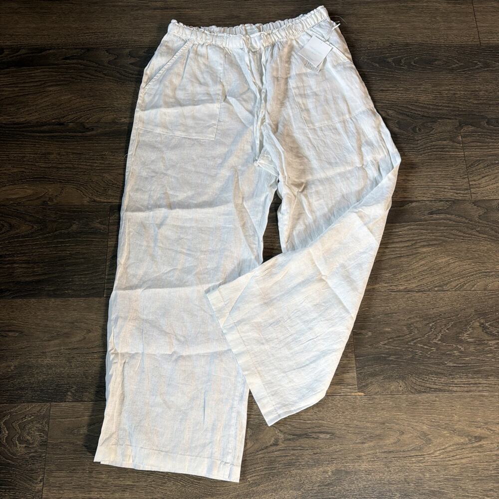 NWT Cynthia Rowley Sz XL White 100% Linen Wide Leg Pants Coastal Quiet Luxury